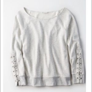 American eagle XXS grey lace up sleeve sweater